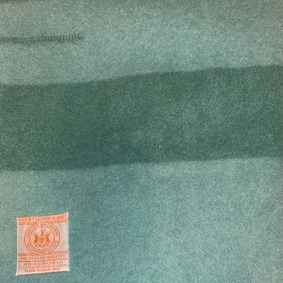 VINTAGE 60s GREEN 4 POINT HUDSONS BAY BLANKET PURE WOOL MADE IN ENGLAND - Picture 9 of 9